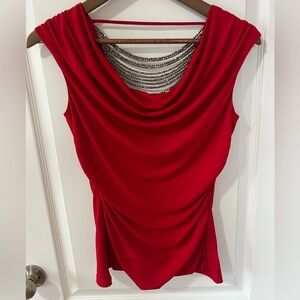 Iz Byer Red Draped Top with Chain Detail